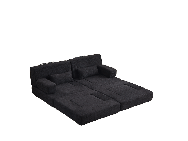  Canapé-lit modulaire 2 places – noir – chenille convertible 2-en-1 avec cadre en fer et dossier haut  - Conforama A