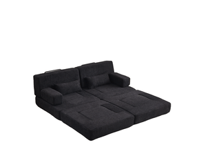 Canapé-lit modulaire 2 places – noir – chenille convertible 2-en-1 avec cadre en fer et dossier haut