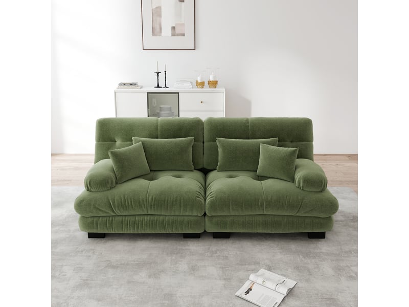 Canapé d'angle, canapé 2 places : style cloud, en chenille, coussins inclus - Conforama R