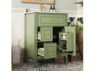 Meuble sous vasque sur pied 61x47x86 cm vert brillant avec lavabo en céramique