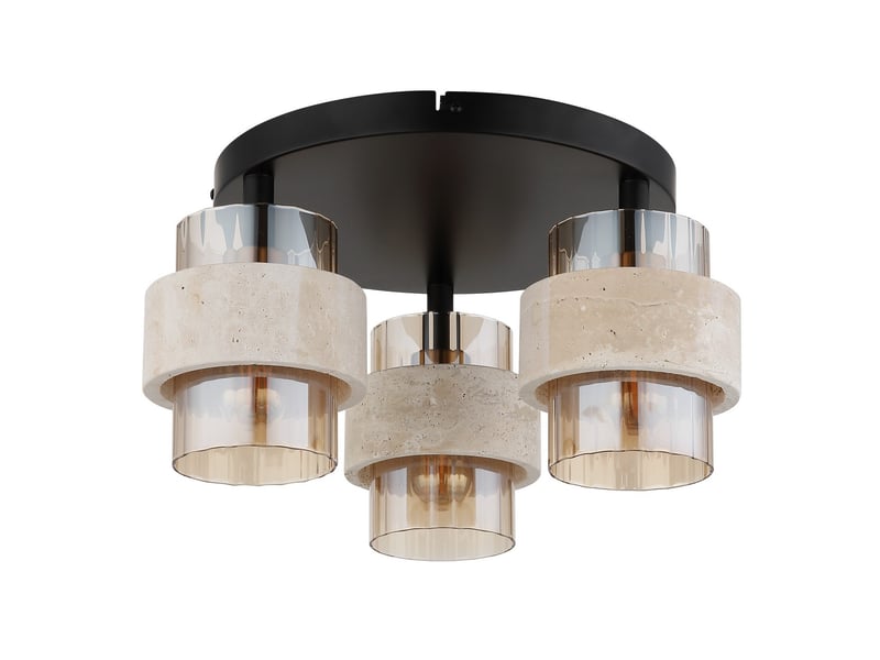  Globo daren plafonnier à abat-jour groupé, noir mat, abat-jour en verre ambré, 3 x e27  - Conforama C