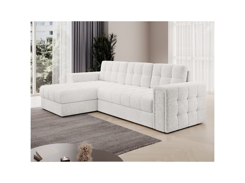 Canapé d'angle convertible kapitara blanc réversible avec coffre de rangement - Conforama E