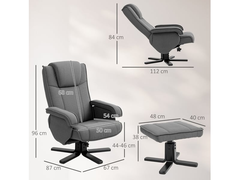 Fauteuil relax pivotant 360° inclinable avec repose-pieds, polyester gris foncé - Conforama C