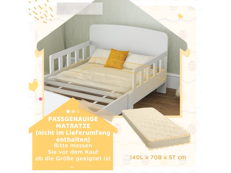  Lit enfant avec barrières de sécurité, lit pour tout-petits de 3 à 8 ans, mdf, blanc  - Conforama C