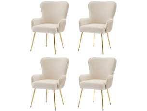 Lot de 4 chaise de salle à manger 57x53x83cm, accoudoirs, beige velours et pieds métal doré, soutien lombaire