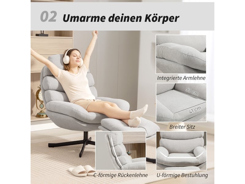  Fauteuil relax pivotant,78x93x100 cm,avec repose-pieds,chenille,crème  - Conforama D