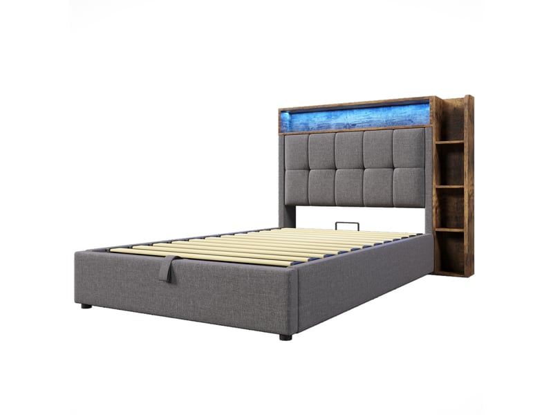  Lit rembourré gris 90x200 cm avec rangement, usb-c et led  - Conforama D