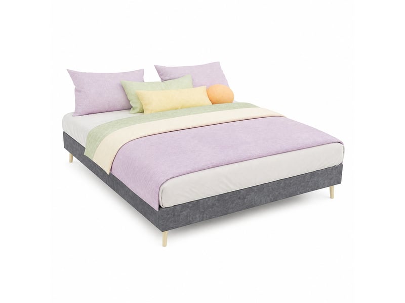  Cadre de lit 140x200 cm gris en tissu avec sommier à lattes  - Conforama A
