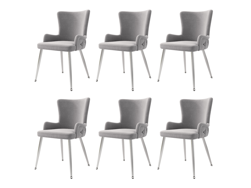  Lot de 6 chaises de salle à manger,55x47x85 cm,velours et métal argenté,gris  - Conforama A