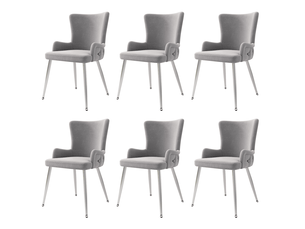 Lot de 6 chaises de salle à manger,55x47x85 cm,velours et métal argenté,gris