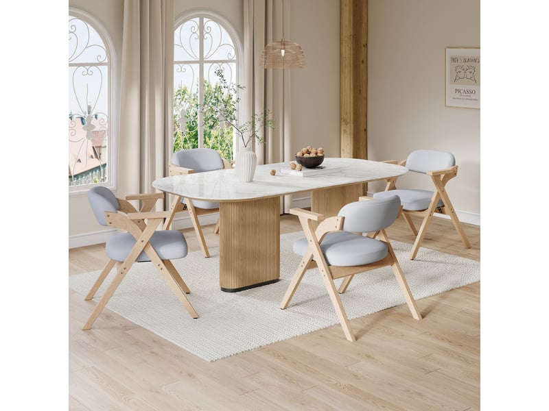  Chaises de salle à manger lot de 6 pliantes avec accoudoirs  - bois massif, lin gris 63,5 × 66,5 × 76 cm  - Conforama C