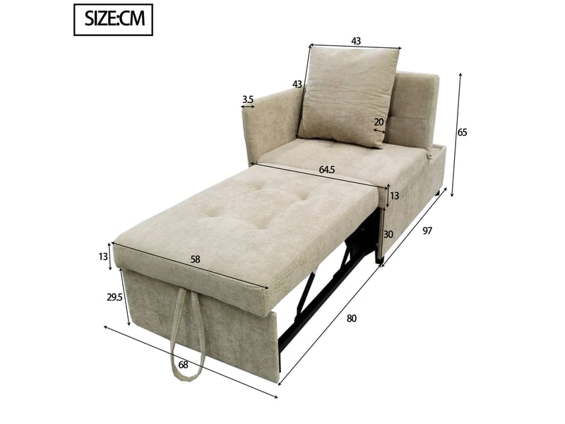 Canapé convertible modenvie 3 en 1 beige en tissu de lin 177 x 68 x 65 cm - Conforama C