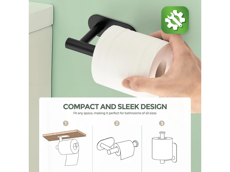 Porte-papier toilette en acier inoxydable, sans perçage, adapté à la salle de bain et à la cuisine, noir - Conforama C