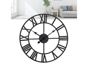 Horloge murale rétro 40 x 40 cm en fer noir avec chiffres romains mouvement quartz silencieux chicfurn