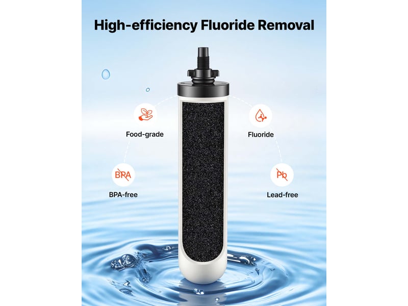  Vevor filtration eau gravite 11,36l, inox camping, plomb 99% chlore, 2 cartouches ceramique charbon  - Conforama C