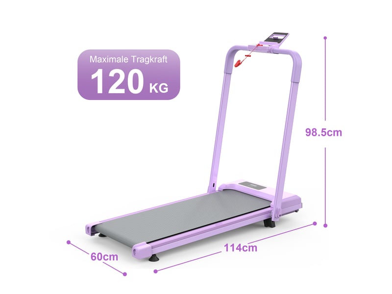  Tapis de course pliable 114 x 60 x 98,5 cm violet en acier, 3 en 1 marche, poste de travail et course  - Conforama C