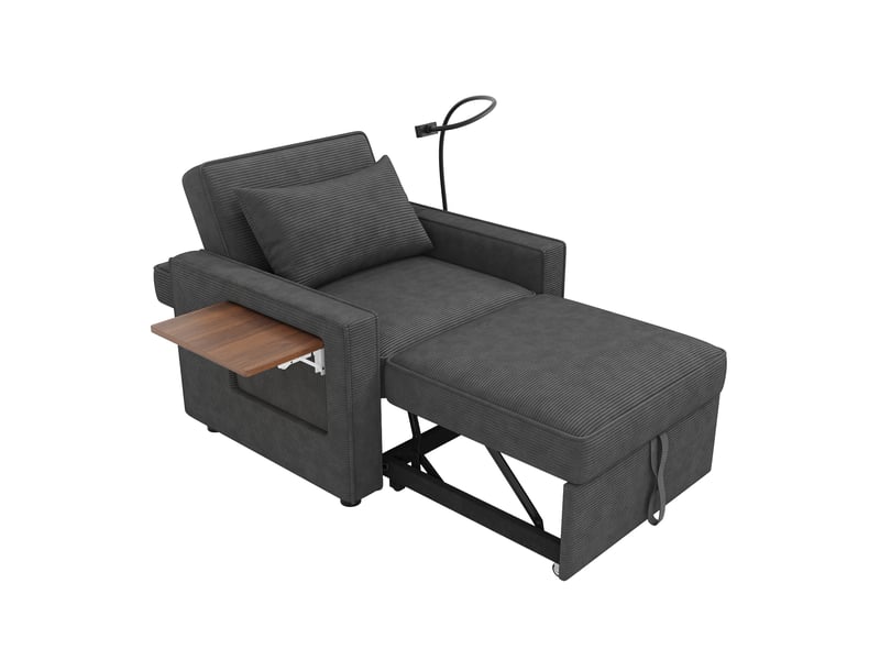  Canapé droit convertible 1 place velours côtelé gris canapé gris - Conforama A