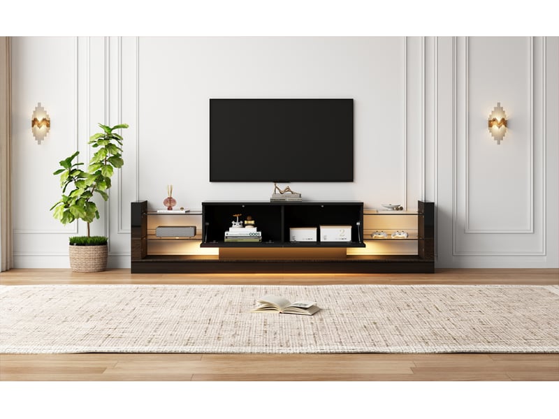  Meuble tv design 181 cm blanc laqué led façade verre grand écran  - Conforama B