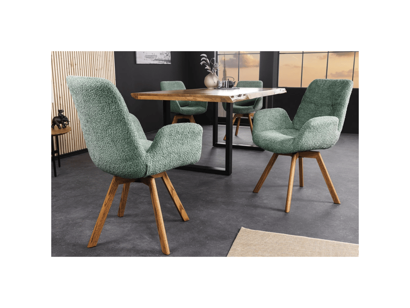 Lot de 2 chaises design sorrano pivotantes à 360° en tissu bouclette vert menthe et pieds en chêne clair - Conforama E