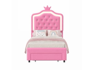 Lit avec rangement 90x200 cm <strong></strong>  <strong></strong> coloris rose