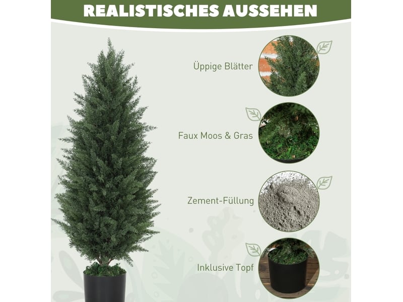  Lot de 2 cyprès artificiels en pot 90 cm verts, résistants aux uv, pour intérieur et extérieur sans entretien  - Conforama D