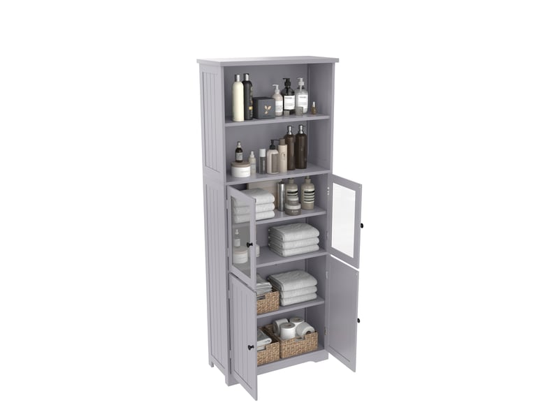  Meuble colonne de salle de bain 57,4x28,5x160 cm en mdf gris avec rangements  - Conforama A