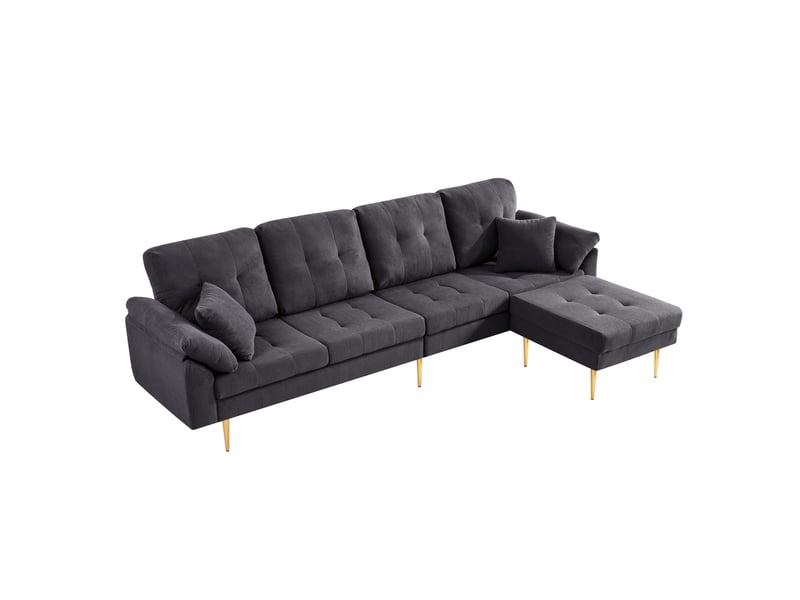 Canapé 4 places modulable avec pouf, 250x70x71 cm, pieds en métal, couleur gris foncé - Conforama A