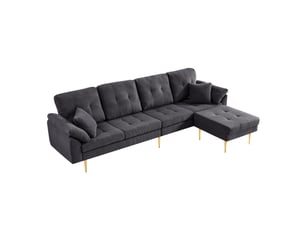 Canapé 4 places modulable avec pouf, 250x70x71 cm, pieds en métal, couleur gris foncé