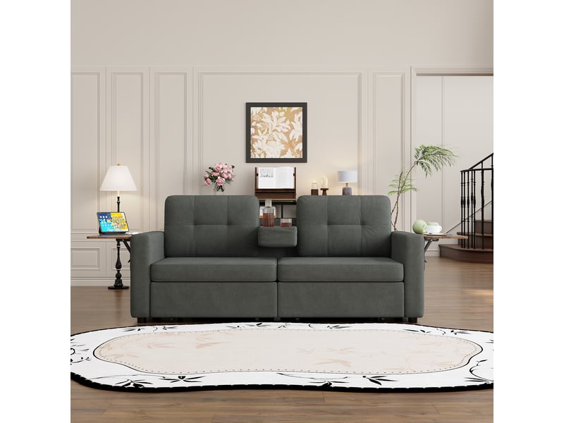  Canapé droit 2 places en chenille gris foncé avec 2 tiroirs et tablettes, 178 cm Fay Lum - Conforama E