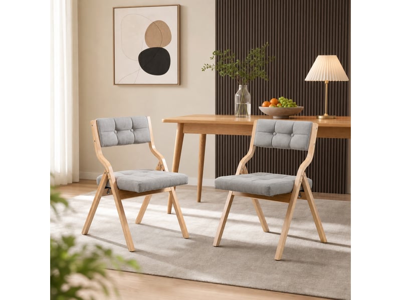  Chaise de salle à manger pliante 2 pièces avec coussin large, dossier incurvé et assise confortable, en bois, gris  - Conforama D