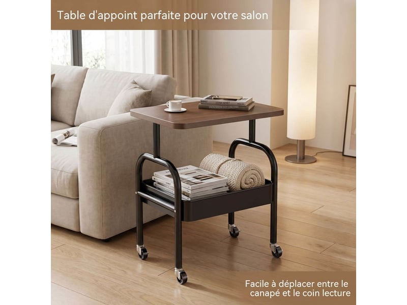  Chariot roulant multifonction 2 niveaux 43x30x45 cm cadre metal noir plateau bois  - Conforama E
