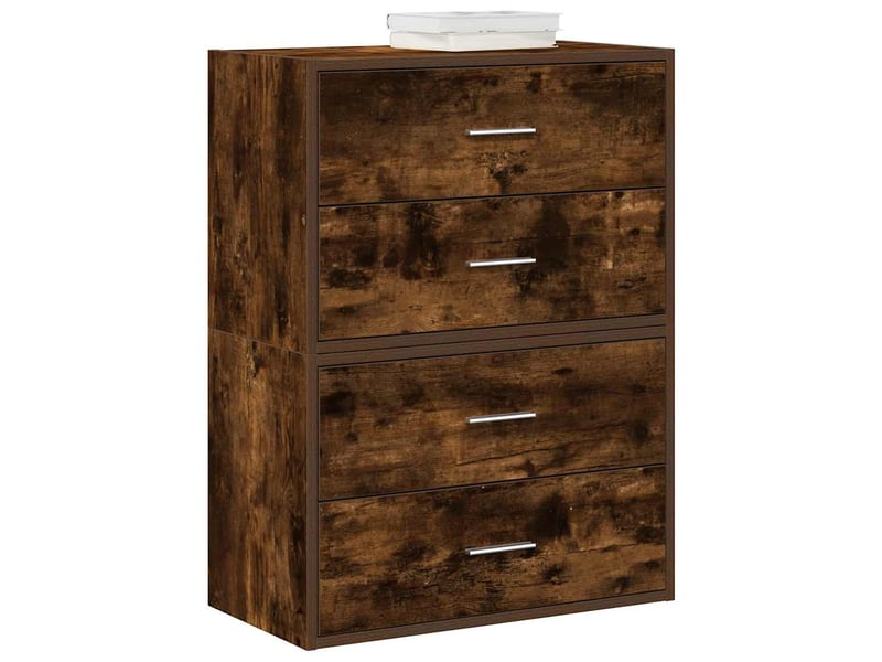  Lot de 2 armoire à tiroirs, commode avec 4 tiroirs chêne fumé bois d'ingénierie  - Conforama B