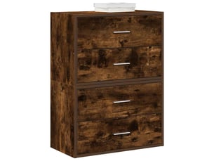 Lot de 2 armoire à tiroirs, commode avec 4 tiroirs chêne fumé bois d'ingénierie