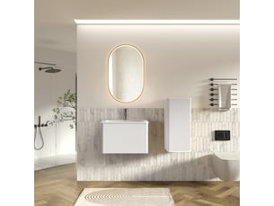 Meuble sous vasque avec miroir led et meuble latéral, lavabo, rangement suspendu pour salle de bain, blanc