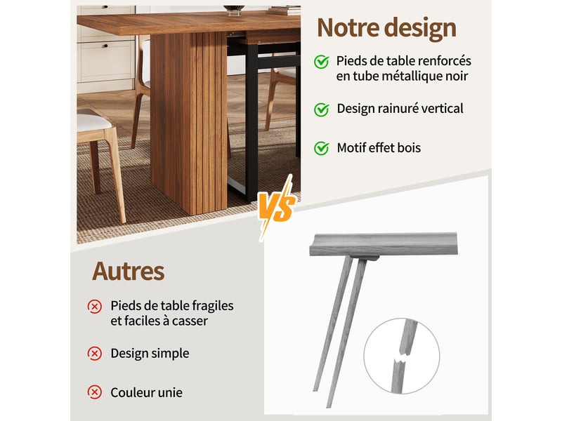  Table à manger extensible marron foncé 200x80x78cm rangement mdf et métal salle à manger rangement pratique usage quotidien moderne  - Conforama C