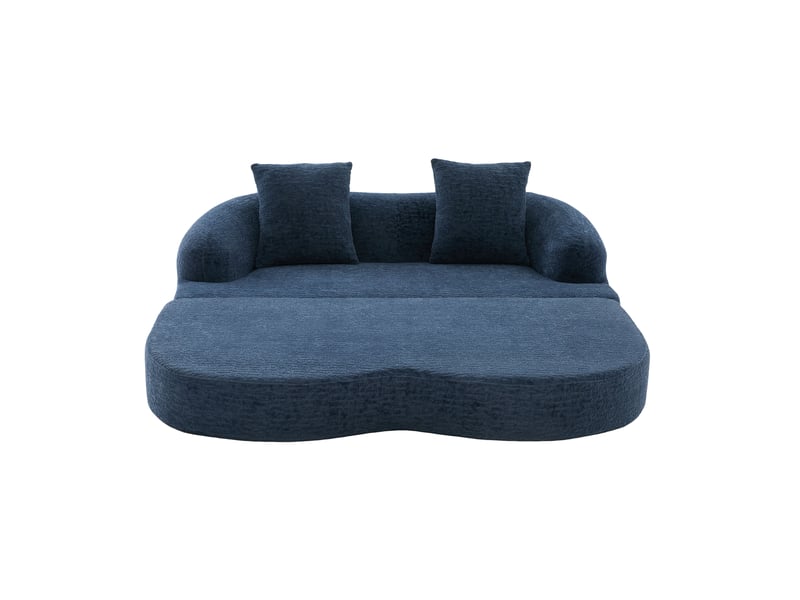 Canapé-lit 2 places 157x84x65 cm bleu marine en chenille, convertible 2-en-1, 2 coussins, couchage pliant sans montage pour salon - Conforama C