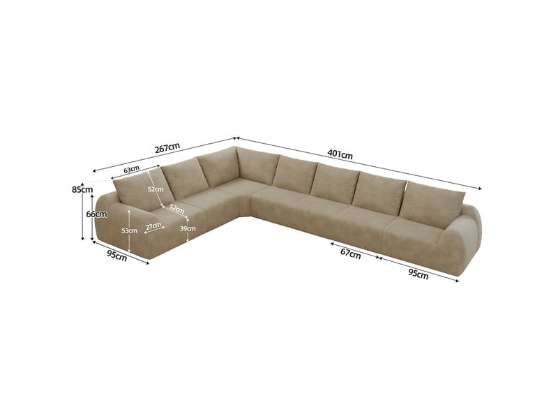 Canapé d'angle kaki 401 cm en tissu chenille sans armature pour salon - Conforama C