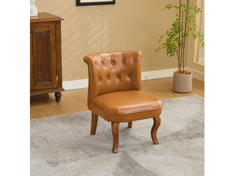  Fauteuil lounge en cuir marron clair avec pieds en bois de caoutchouc  - Conforama D