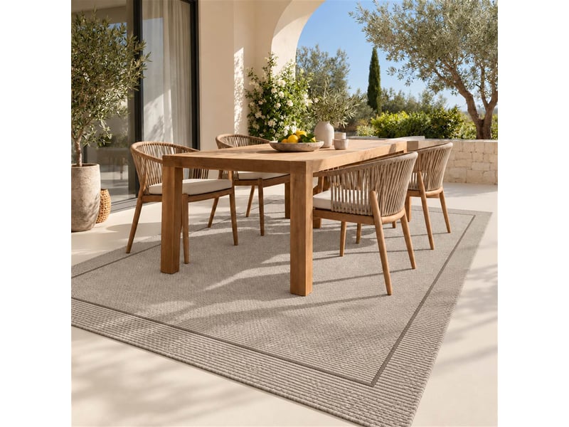  The white stone tapis extérieur avec bordure 160x230 cm gris | pour intérieur et extérieur, résistant aux uv et à l'eau, lavable | tapis en polypropylène tissé à plat effet sisal  - Conforama A