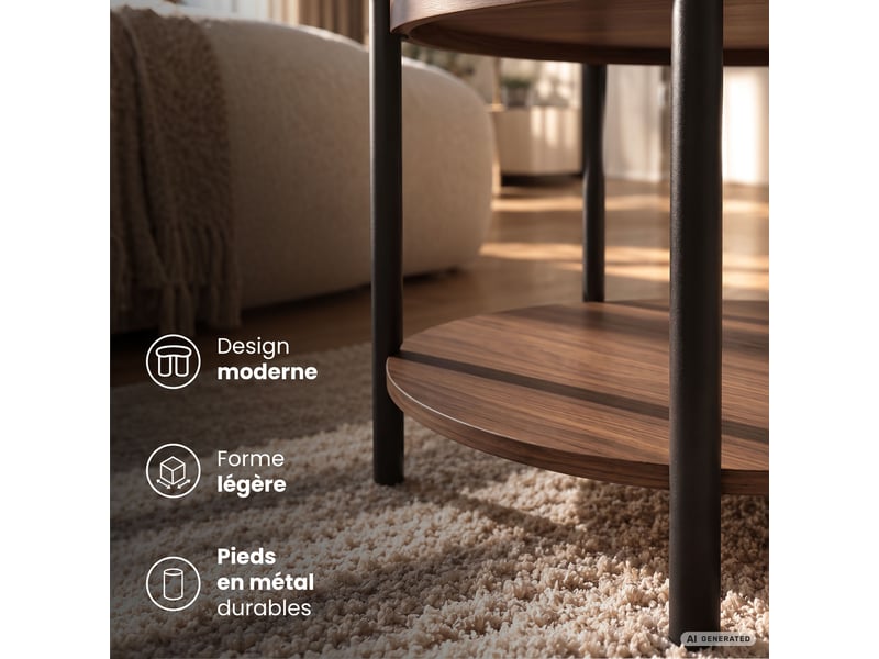  Table basse riva coloris noyer 51 cm ronde avec étagère pieds noirs style industriel 51x51x40 cm RIVA - Conforama E