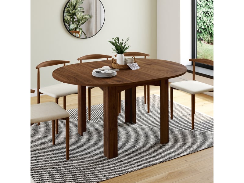 Table à manger extensible ronde dona 4-8 personnes noyer 110-150 cm  - Conforama B