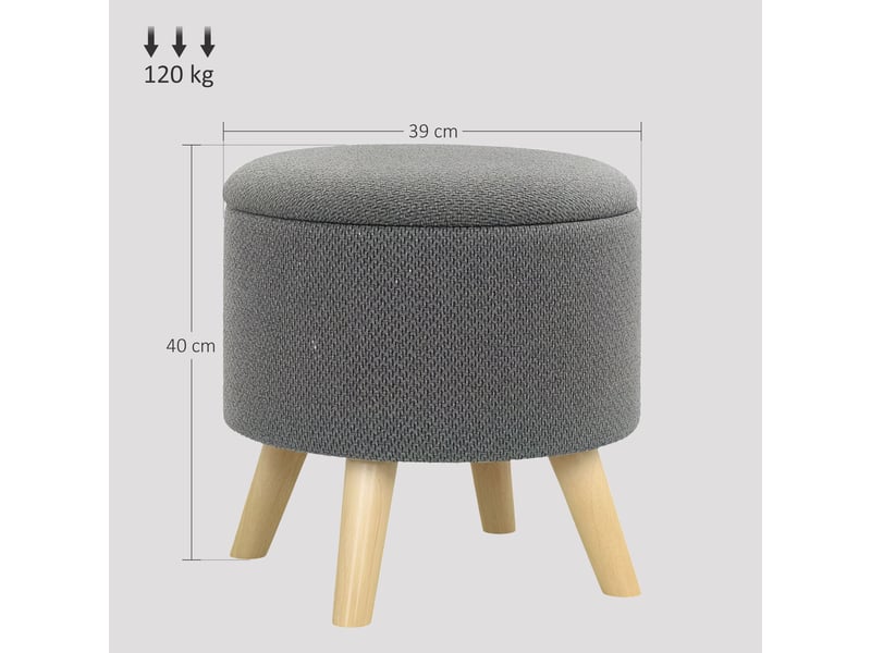  Pouf rond repose-pieds tabouret avec coffre de rangement pieds en bois design moderne gris  - Conforama C