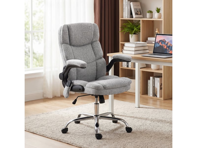  Fauteuil de bureau massant 4 points avec fonction chauffante et accoudoirs relevables, gris  - Conforama C