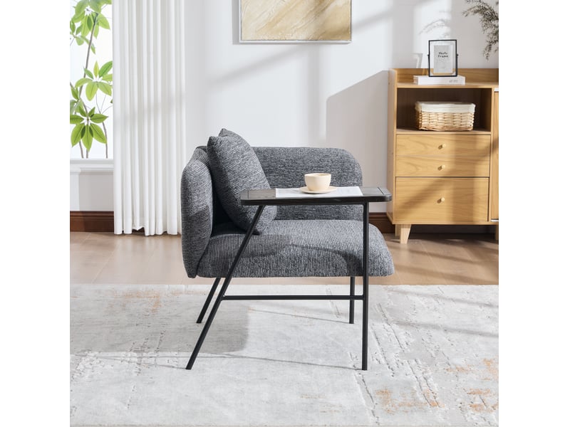  Fauteuil de détente avec table d'appoint et poches latérales en chenille gris foncé  - Conforama D