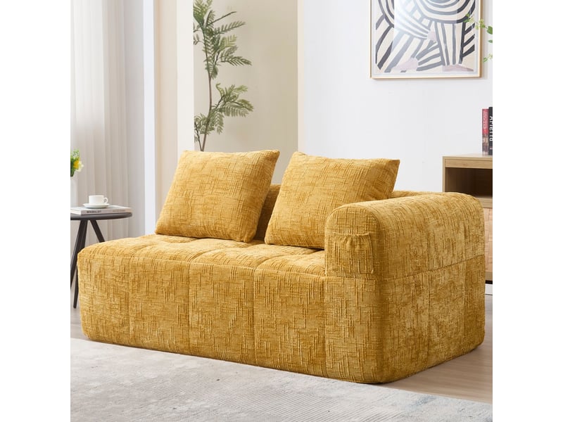  Canapé 2 places 160x90x60, tissu chenille canapé salon, poches latérales, méridienne, coussin inclus, sans montage  - Conforama B