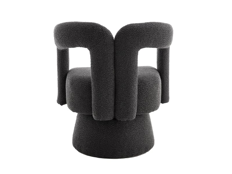 Fauteuil pivotant 360 degrés avec dossier enveloppant et assise rembourrée en tissu bouclé gris foncé, 67 × 55 × 74 cm  - Conforama A