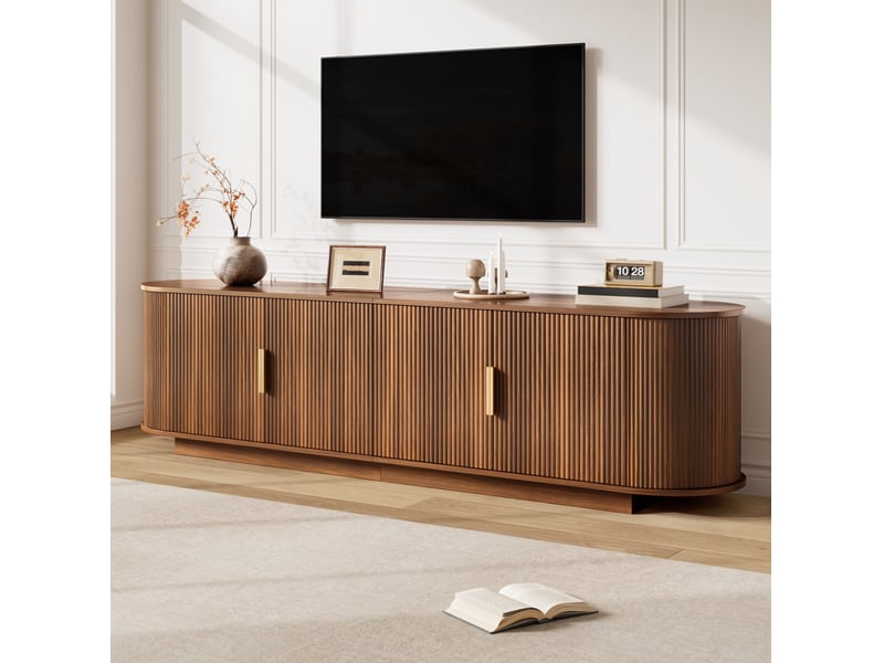  Meuble tv 180x35x50 cm avec 4 portes coloris noyer  - Conforama E