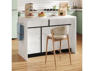 Îlot de cuisine 120x60x91cm style européen élégant avec prises électriques, ports usb et espace bar, noir et blanc