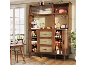 Buffet de cuisine 140x40.5x174.5 cm avec portes coulissantes en verre et rangement mdf métal noyer