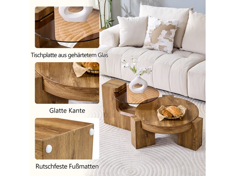  Table basse carré 61×61×30 cm, mdf et verre, bois Fay Lum - Conforama E